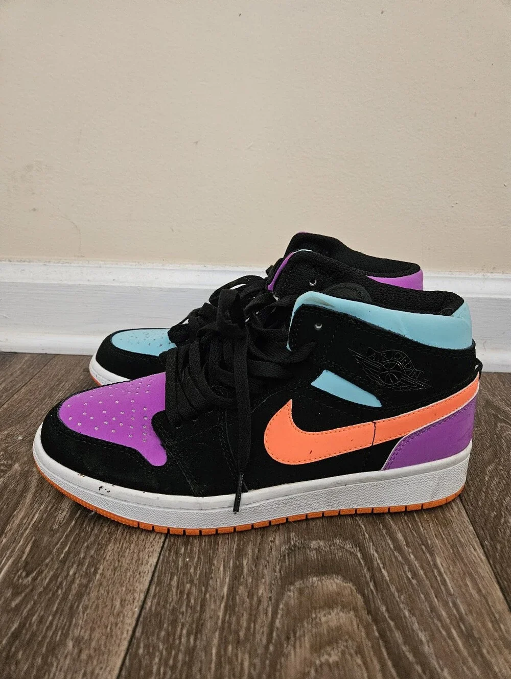 Nike Kids Color-Block High-Top Sneakers in Purple & Blue, Size 7